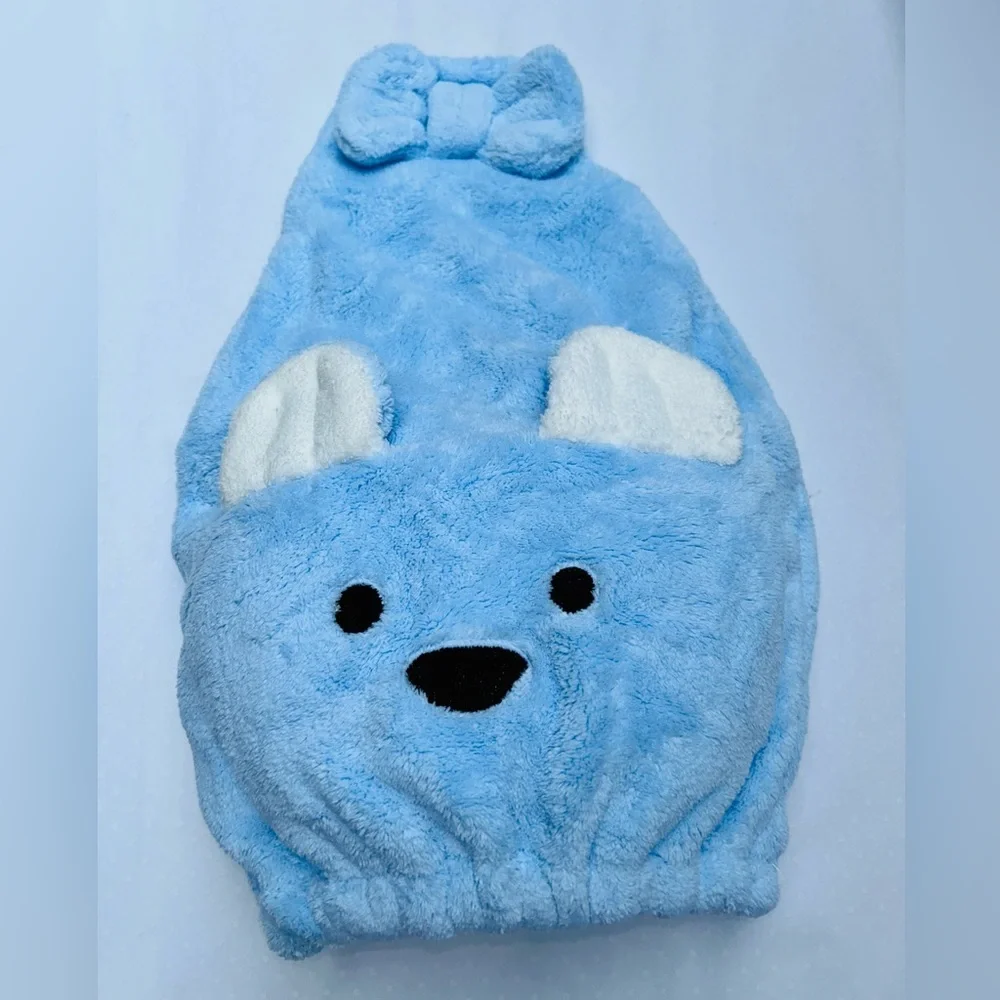 Microfiber Blue Teddy Bear Hair Towel